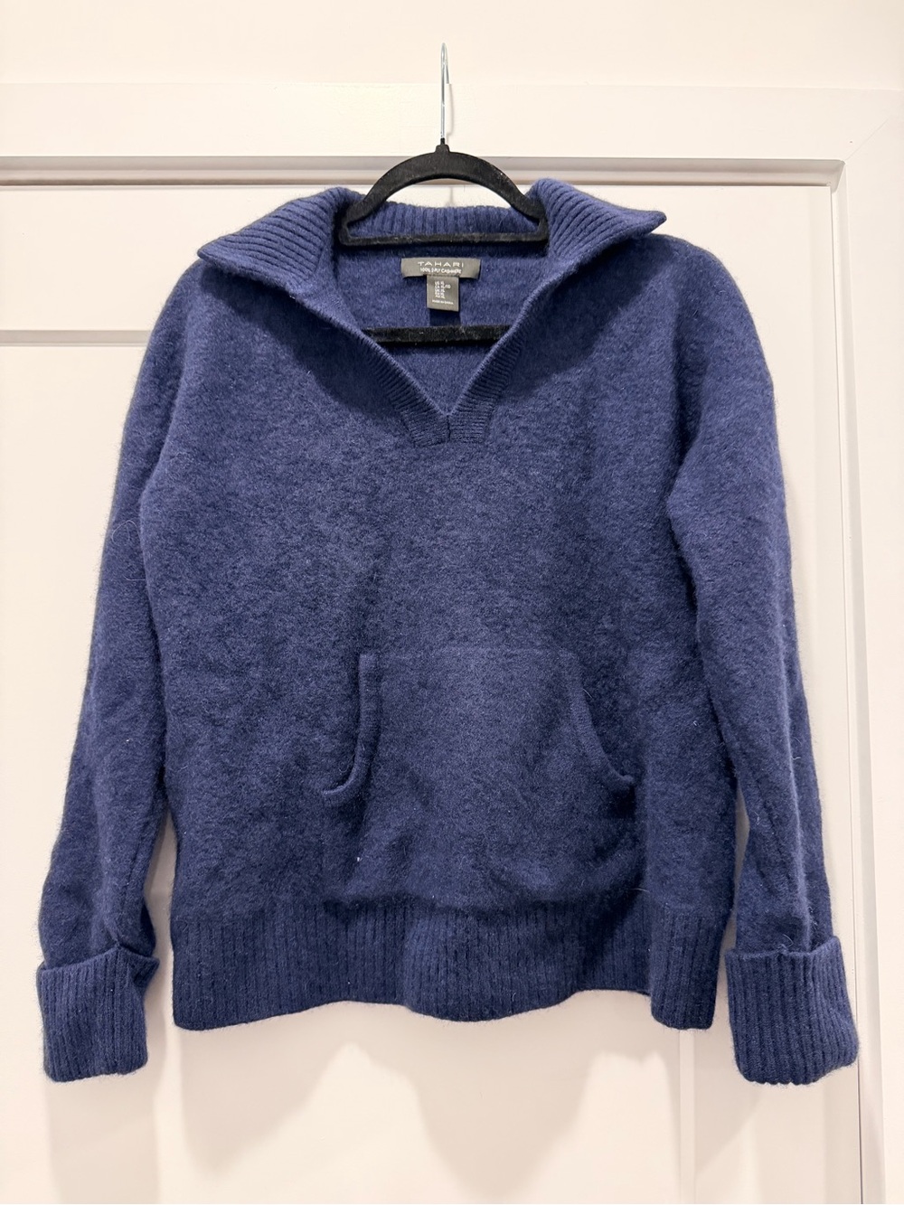 Tahari Deep Blue Cowl-Neck Pullover with Kangaroo Pocket
